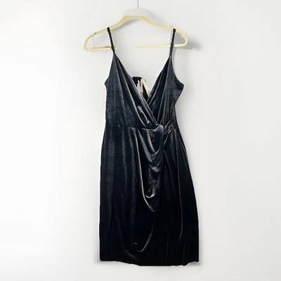 Bailey 44 Velvet Dress L Charcoal Gray Wrap Style Made In USA Party Cocktail - Image 1 of 4