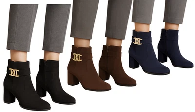 Womens Shoes By Emma Ankle Boot Size 4-8 Faux Suede Low Heel Buckle Strap Zip Up