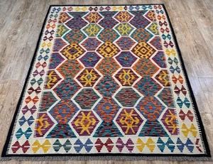 Echter moderner handgefertigter afghanischer/türkischer Kelim reine Wolle Teppich, Größe 173x130CM - Bild 1 von 9