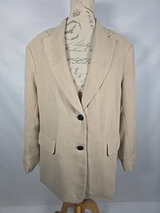 H&M einreihiger Blazer Jacke gewebt beige zwei Knöpfe Revers neu mit Etikett Large - Bild 1 von 18