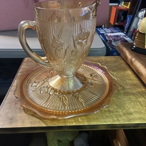 Jeannette Depression Carnival Amber Pitcher Vintage Marigold LG Iridescent Glass - Picture 1 of 7