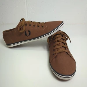 Fred Perry Kingston Twill Trainers Mens UK 10 EUR 45 US 11 Brown Casual Sneakers - Picture 1 of 13