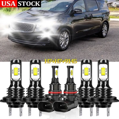 Para Kia Sedona 2015-2018 Bombillas LED Luz Alta Baja + Kit de Luz Antiniebla 6x Blanco Foto 1 de 4