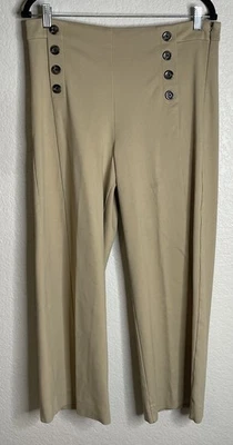 Pantalones Ann Taylor Mujer Talla 12 Beige Marinero Cremallera Lateral Pierna Ancha Preppy Foto 1 de 4
