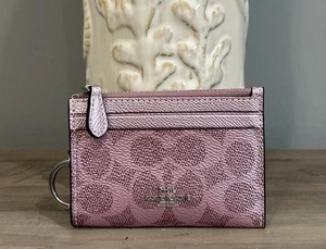 COACH CCS50 Mini Skinny Id Case Pearlized Signature Canvas & Leather Pink/Rose - Picture 1 of 9