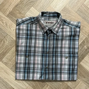 Wrangler Rugged Wear Wrinkle Resist Plaid Shirt β Blue/Pink Check - Picture 1 of 8