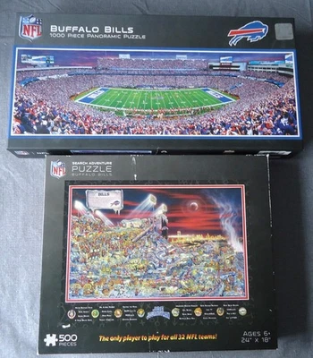 BUFFALO BILLS NFL Puzzle Set of 2 Complete 1000pc Panoramic & 500pc Joe Journeym - Image 1 of 4
