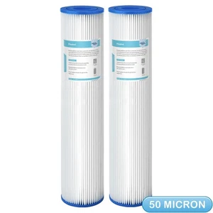 2 Pack 20"x4.5" 50 Micron Pleated Sediment Water Filter Whole House Replacement - Picture 1 of 11