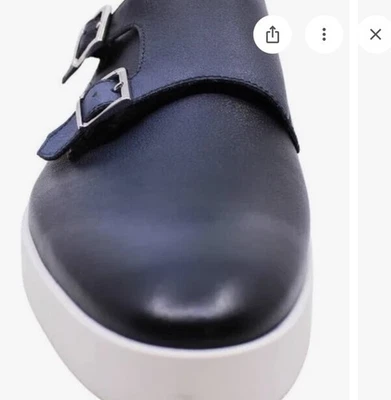 Tênis Santoni “BANKABLE” azul alça dupla monge tamanho EUA 11/Reino Unido 10 MSRP $770 - Imagem 1 de 4