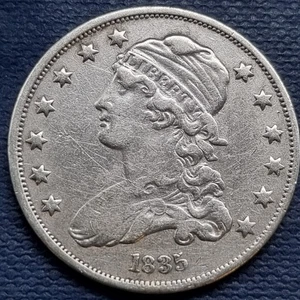 1835 gedeckelte Büste Viertel 25c frühe Silbermünze bessere Erhaltung vz #93635 - Bild 1 von 2