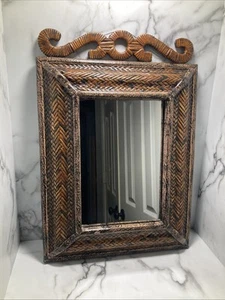 VTG HANGING ORNATE WALL MIRROR BRAIDED WICKER LIKE - Picture 1 of 17
