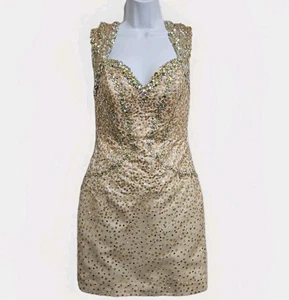 MORI LEE abito da ballo donna mini strass paillettes tg 6 matrimonio beige champagne - Foto 1 di 23