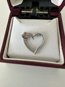 925 Sterling Silver 14K Diamond Double Heart Helzberg Pendant - Picture 1 of 6