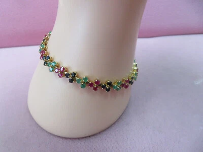 Brazalete 7,25" Oro Amarillo Sólido 14k Rubí Esmeralda y Zafiro Azul 9,14 Gramos Foto 1 de 4