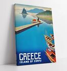 VINTAGE GREECE ISLAND OF CORFU TRAVEL POSTER -DEEP FRAMED CANVAS WALL ART PRINT
