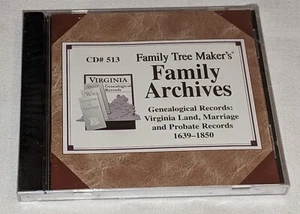 sealed CD-ROM Family Tree Maker's #513 Virginia Land/Marriage/Probate 1639-1850 - Picture 1 of 4