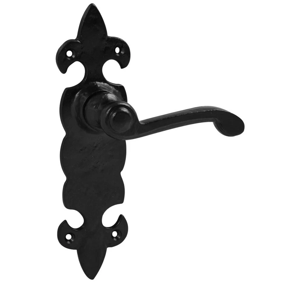 12 Sets Black Antique Cast Iron Fleur De Lys Antique Door Handles Lever Latch - Image 1 of 1