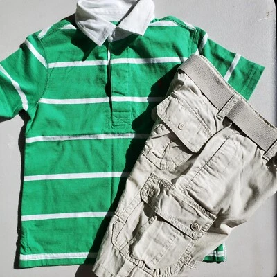 Boys Size 4 DKNY Cargo Shorts Ralph Lauren Rugby Top $75 Retail Tag Fell Off Top - Image 1 of 2