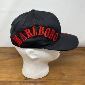 Vintage 90s Marlboro Hat Black Snap Back Embroidered Bronco On Brim Side Name - Picture 1 of 10