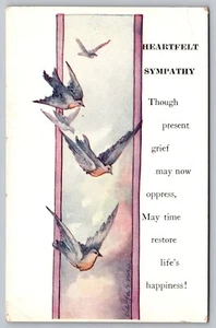Postcard: Heartfelt Sympathy, Birds, de Garmo, No. 2298, Divided Back, Unposted - Picture 1 of 2