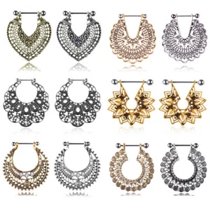 2pc Surgical Steel Nipple Bar Ring Dangle Bohemia Shield Body Piercing Jewellery - Picture 1 of 28