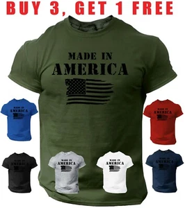 Made in America T Shirt USA Flag Distressed Military Patriotic Tee - Picture 1 of 13