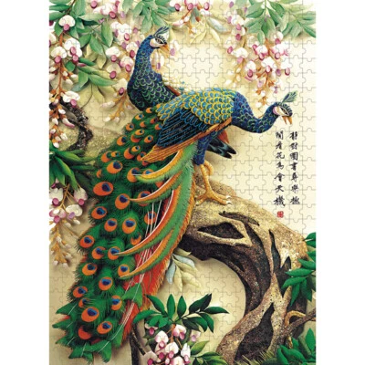 Rompecabezas de madera 1000 piezas pintura china pavo real auspicioso coleccionables Foto 1 de 4