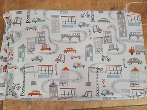 Pottery Barn Kids "Orange/Blue/Gray Construction" Queen Flat Sheet - Picture 1 of 4
