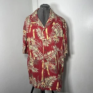 Mens Red Aloha Hawaiian Shirt Large Rayon Half Moon Bay Vtg - Picture 1 of 14