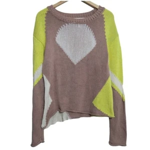 Aiko Sweater Womens Medium Asymmetrical Relaxed Beach Casual Art Tan Open Knit - Picture 1 of 10