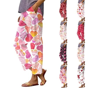 Women's Fashion Valentine's Day Printed Straight Pocket Casual Pants - Picture 1 of 33