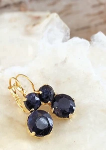 16.2 Total Carats Dark Sapphire In 2 Setting 18k Gold Plated Earrings - Picture 1 of 5