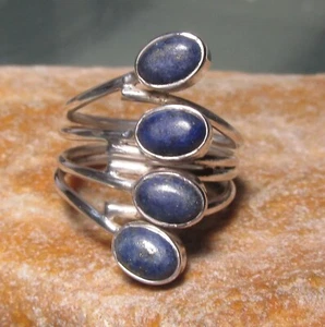 Anillo de plata de ley 925 lapislázuli estilo 4 piedras Reino Unido P-P1/2/Estados Unidos 7,5. - Imagen 1 de 5