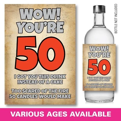 EYEDEEDESIGN 50th Birthday, Funny, Humorous, Sarcastic Wine GIN Whiskey Bottle Label Gift 145