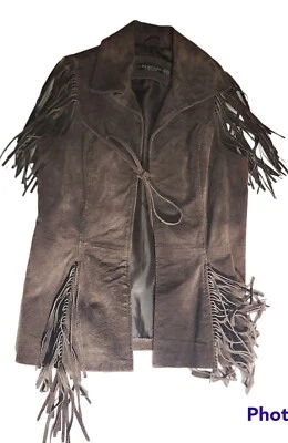 Chaleco con flecos de cuero gamuza Rampage para mujer pequeño marrón Western Boho Festival años 90 Foto 1 de 4