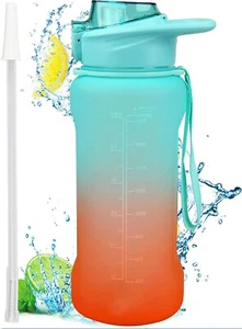 Auslaufsicher 64 Unzen Sport Wasserflasche halbe Gallone mit Stroh grün orange - Bild 1 von 6