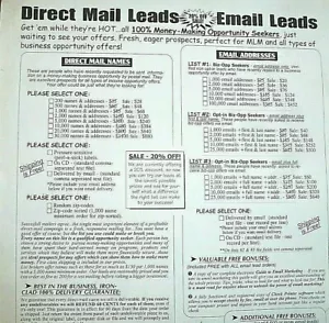 EMAIL ADDRESSES LEADS ON LINE 1,000 to 100,000 Money Making Opportunity Seekers! - Picture 1 of 8
