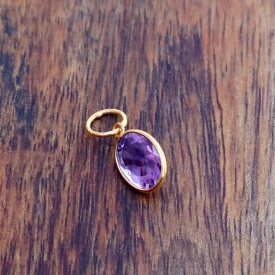 Solid 18k Gold Natural Amethyst Cut Gemstone Christmas Gift Women Charms Pendant - Image 1 of 4