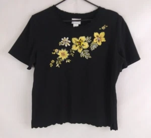 Vintage Napa Valley Black Blouse With Yellow Embroidered Floral Design Large - Picture 1 of 6