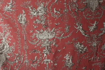 P/Kaufman, Neoclassical Toile, Arabesque, Vintage, 55" W X BTY, Multi on Coral - Image 1 of 2
