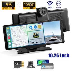 10.26" Touch Screen 4K+1080P Dash Cam WiFi GPS Stereo ADAS Apple/Android Carplay - Picture 1 of 14