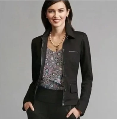 NEW Cabi Tudor Blazer Jacket Black Size Large Faux Leather Trim Style 3376 - Image 1 of 4