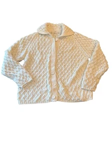Vintage White Knit Cardigan Sweater With Button Front & Collared Neck Size 40 - Picture 1 of 6