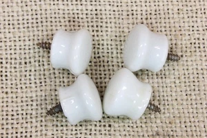 4 Old Cabinet Knobs Door 5/8" Pulls White Porcelain 1800’S Vintage Wide Base - Picture 1 of 8