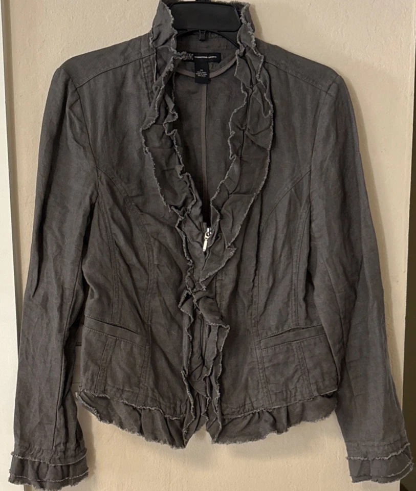 Chaqueta INC International Concepts Gris Volantes Cremallera Con Bolsillos - Para Mujer Talla M’s Foto 1 de 4