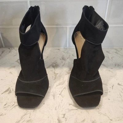 女士 LC Lauren Conrad 麂皮露趾高跟鞋 9M 码 — 第 1/4 张图片