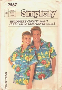 Simplicity 7567 ~ Misses' or Men's Loose-Fitting Shirt-Unisex-Size Large-Easy - Picture 1 of 5