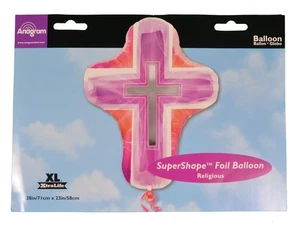 XL 28" Rosa Cruz Super Forma Mylar Lámina Globo Bautizo Comunión Decoración - Imagen 1 de 1
