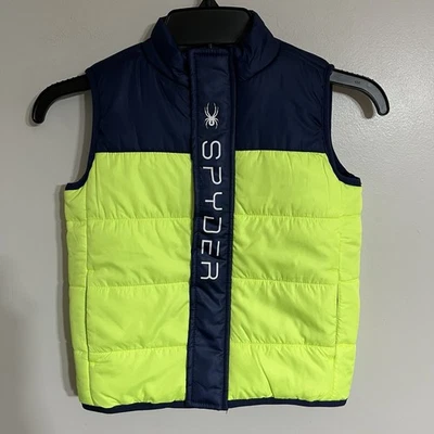 Boys Spyder Neon Yellow & Blue Puffer Vest Size 4T Winter Outdoors Casual - Image 1 of 4