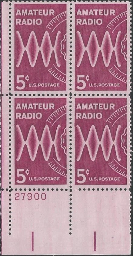 Plate Block of 4 stamps - Scott 1260 - 5 cent - Amateur Radio - 1964 - MNH - Image 1 of 1